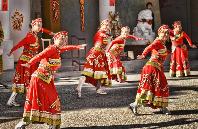 Members of the Albuquerque Chinese Folk Dance Ensemble perform at the Chinese Culture Center for Chinese New Year.