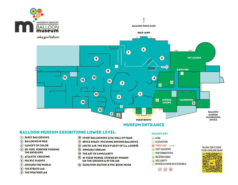 A map of the Balloon Museum grounds and exhibitions.