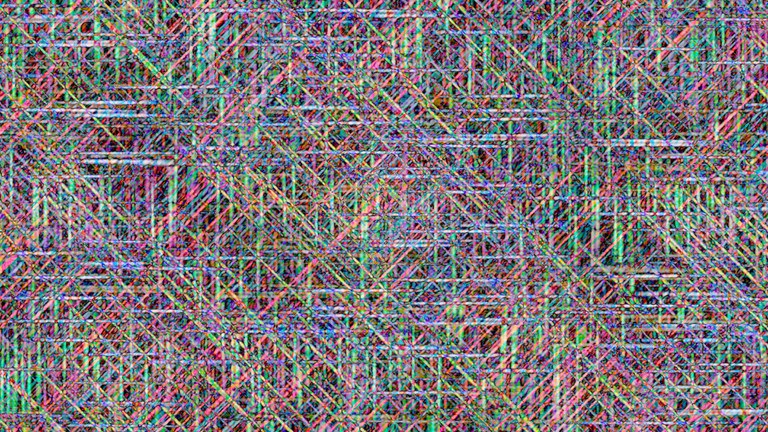 A geometric digital artwork made up of numerous layers of lines.