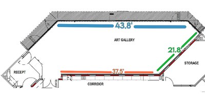 Plan drawing with dimensions for Gallery One