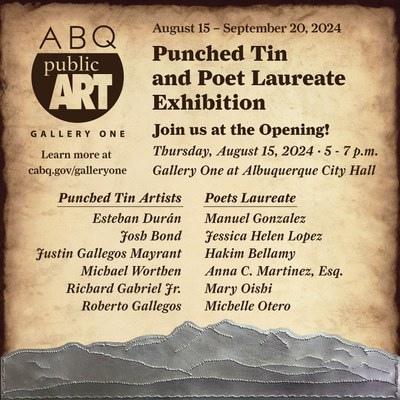 Exhibition flyer for Punched Tin and Poet Laureate Exhibition.