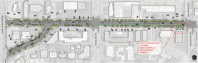 This is a schematic drawing depicting the planned streetscape improvements for Girard Blvd between Indian School Rd and Hannett Avenue