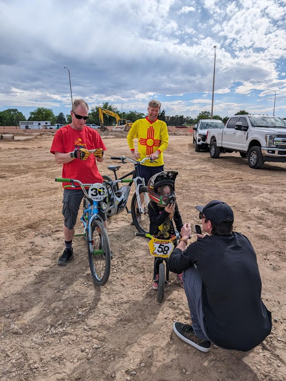 Mayor Keller with BMX bike at new BMX track planned for Phase Two Los Altos Park Renovations