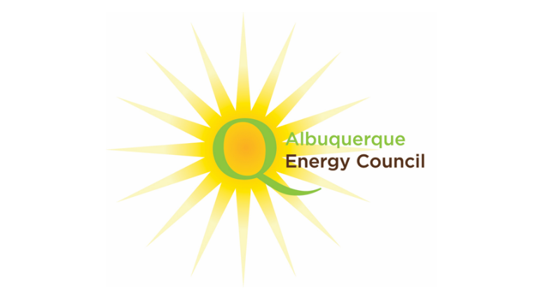 Albuquerque Energy Council next to a Q inside of a sun.