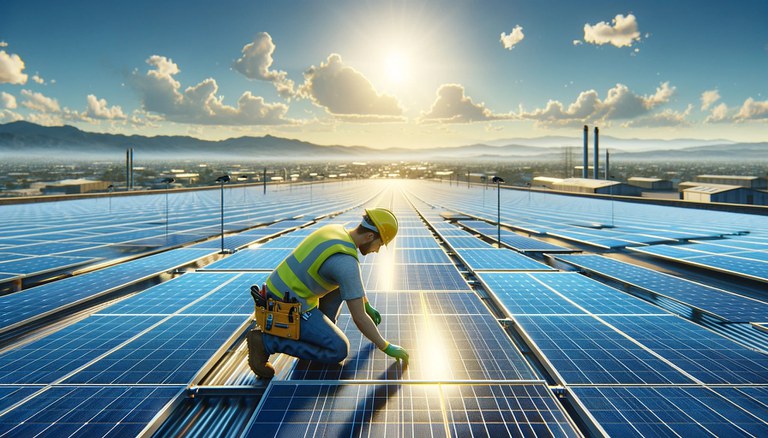 Worker on Solar Panels