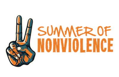 Summer of Nonviolence Logo with a hand giving a peace symbol.