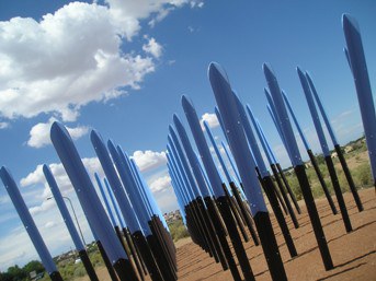 Rows of metal protrusions coming from the ground.