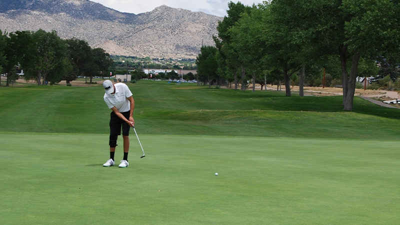 A man putting on the green.