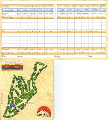 Los Altos Golf Course 18 hole score card.