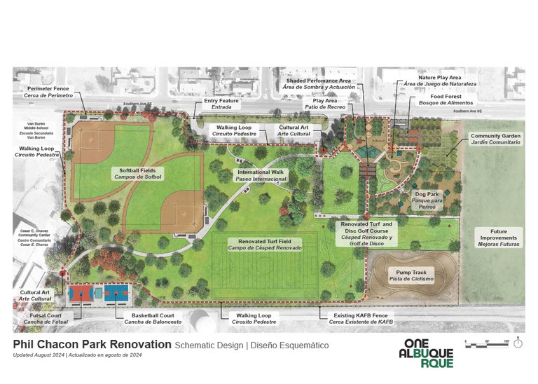 A rendering showing the renovation design of Phil Chacon Park. Updated Aug. 13, 2024