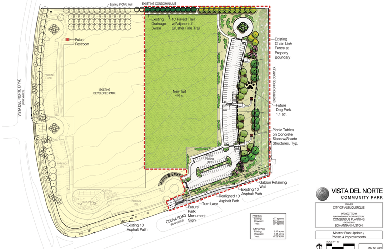 A Map of Vista Del Norte Park with potential improvements.