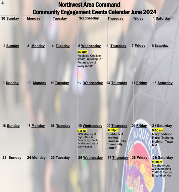 Northwest Area Command June 2024 Event Calendar