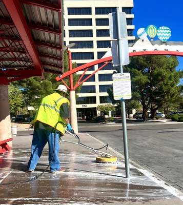 A maintenance staff of over 10 dedicated ABQ RIDE employees works tirelessly every day to clean bus stops for the public